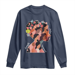 International Women's Day Long Sleeve Shirt Justice Strength Empowerment Feminist TS11 Navy Print Your Wear