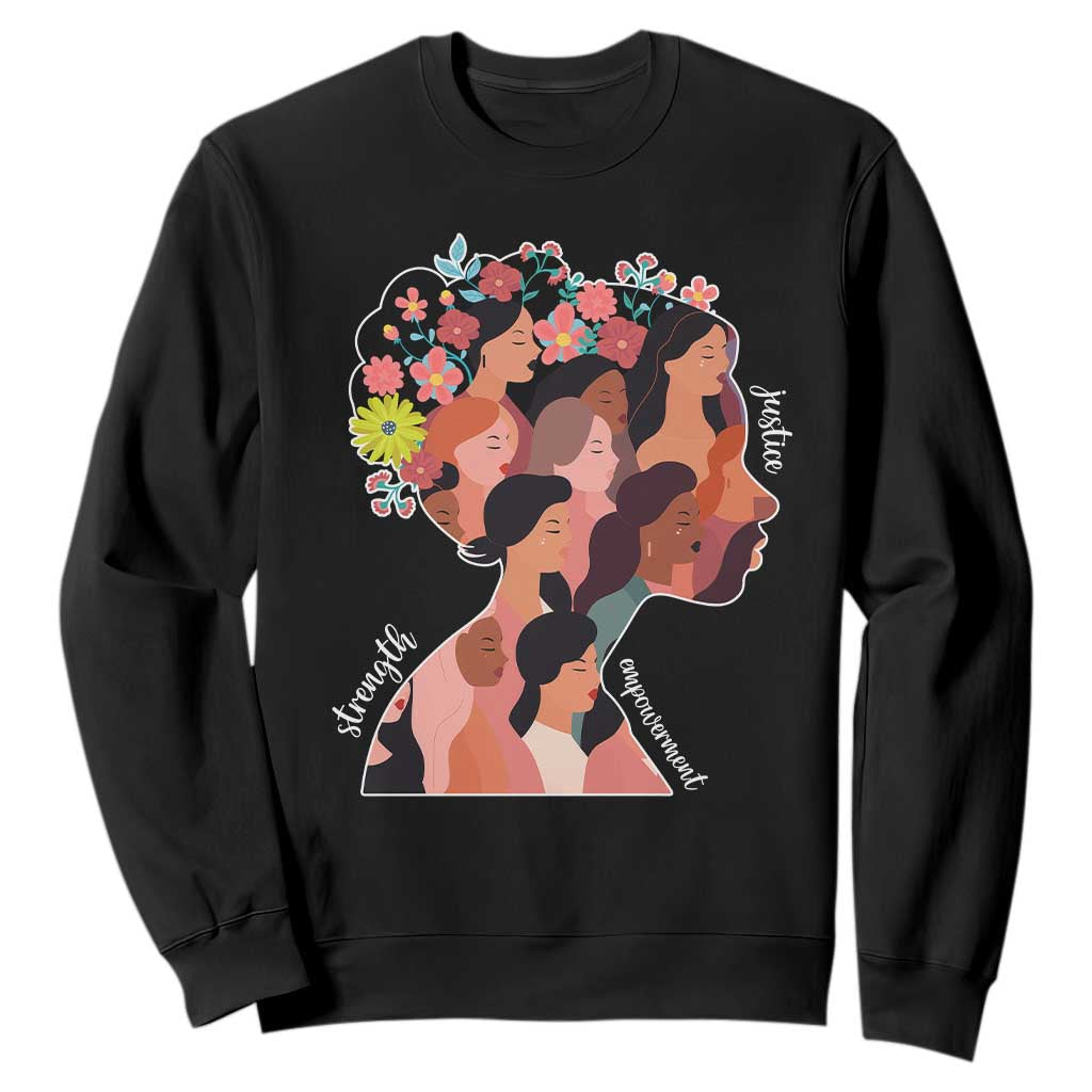International Women's Day Sweatshirt Justice Strength Empowerment Feminist TS11 Black Print Your Wear