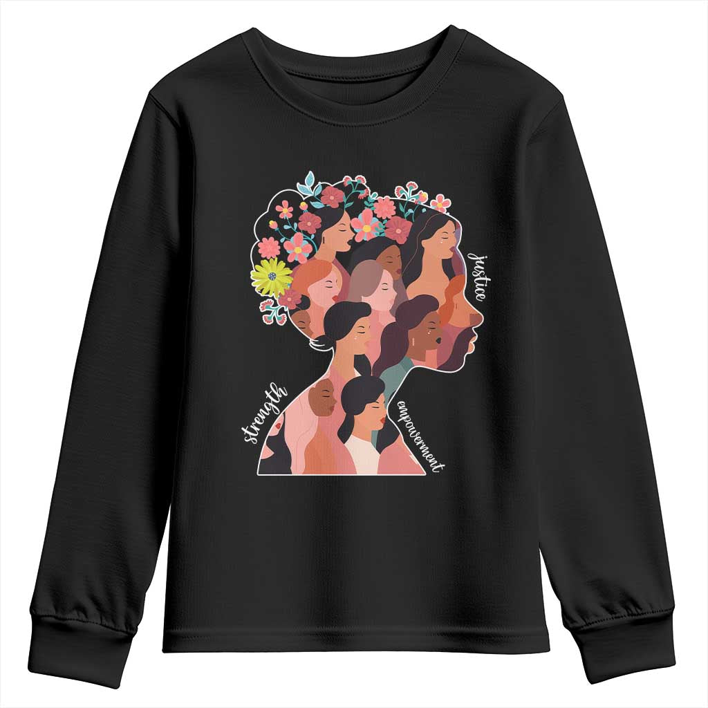 International Women's Day Youth Sweatshirt Justice Strength Empowerment Feminist TS11 Black Print Your Wear