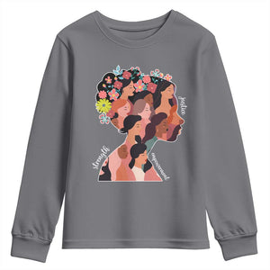 International Women's Day Youth Sweatshirt Justice Strength Empowerment Feminist TS11 Charcoal Print Your Wear