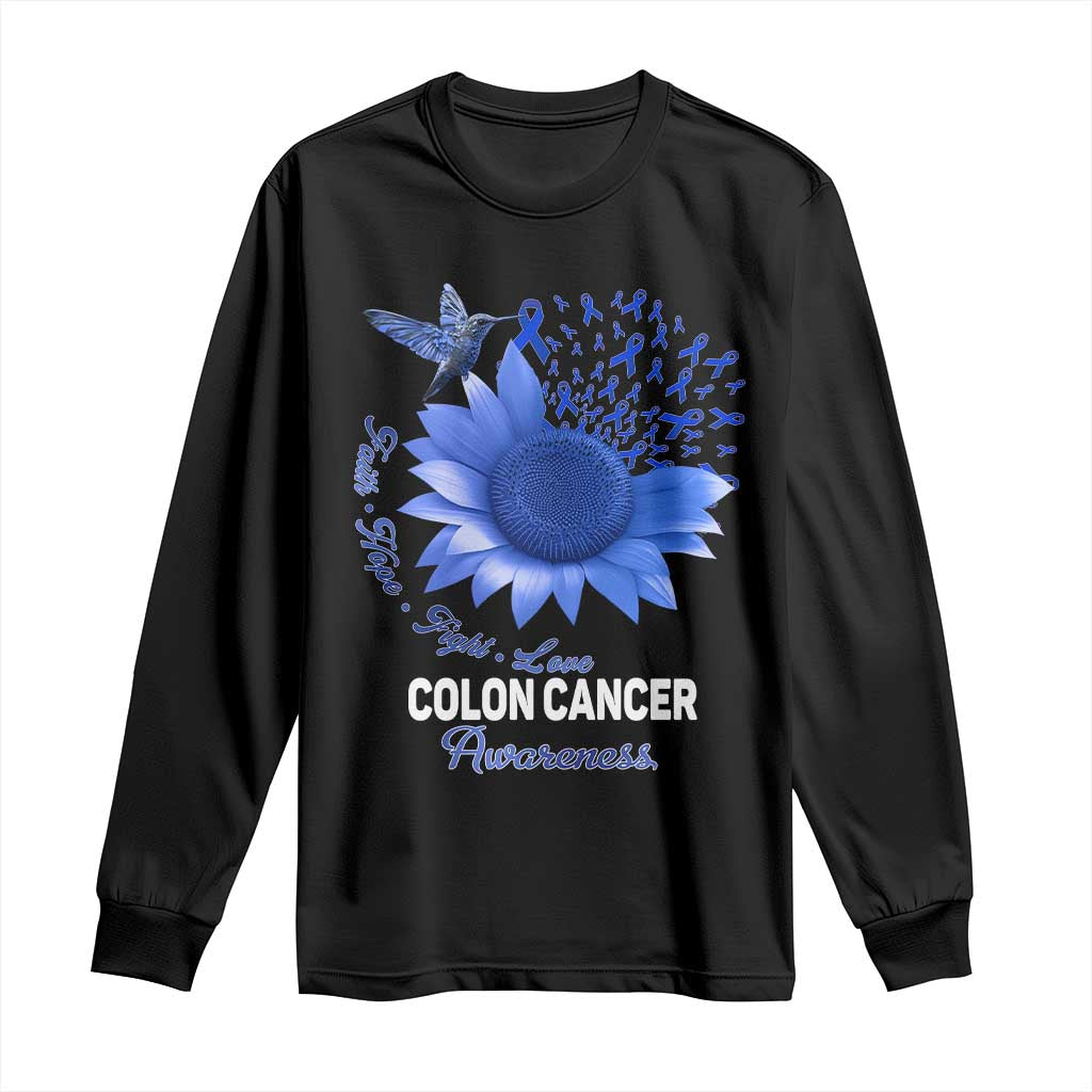 Colon Cancer Awareness Long Sleeve Shirt Faith Hope Fight Love Blue Sunflower Ribbon TS11 Black Print Your Wear