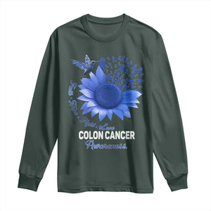 Colon Cancer Awareness Long Sleeve Shirt Faith Hope Fight Love Blue Sunflower Ribbon TS11 Dark Forest Green Print Your Wear