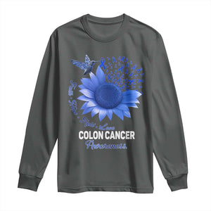 Colon Cancer Awareness Long Sleeve Shirt Faith Hope Fight Love Blue Sunflower Ribbon TS11 Dark Heather Print Your Wear