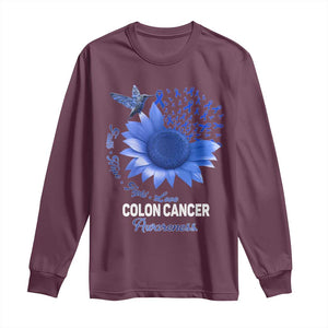 Colon Cancer Awareness Long Sleeve Shirt Faith Hope Fight Love Blue Sunflower Ribbon TS11 Maroon Print Your Wear