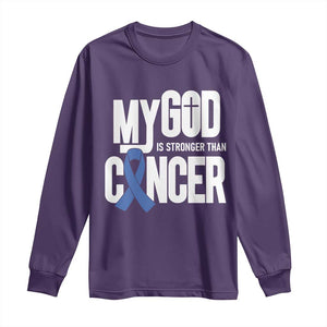 Colorectal Cancer Awareness Long Sleeve Shirt My God Is Stronger Than Cancer TS11 Purple Print Your Wear