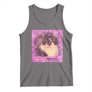 Funny Save The Environment Eat Plastic Tank Top Cat Meme TS11 Deep Heather Print Your Wear
