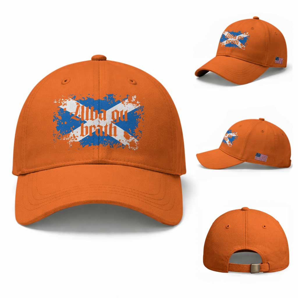 Alba Gu Brath Baseball Cap Vintage Scottish Scotland Flag Saltire TS11 Baseball Cap Universal Fit Orange Print Your Wear