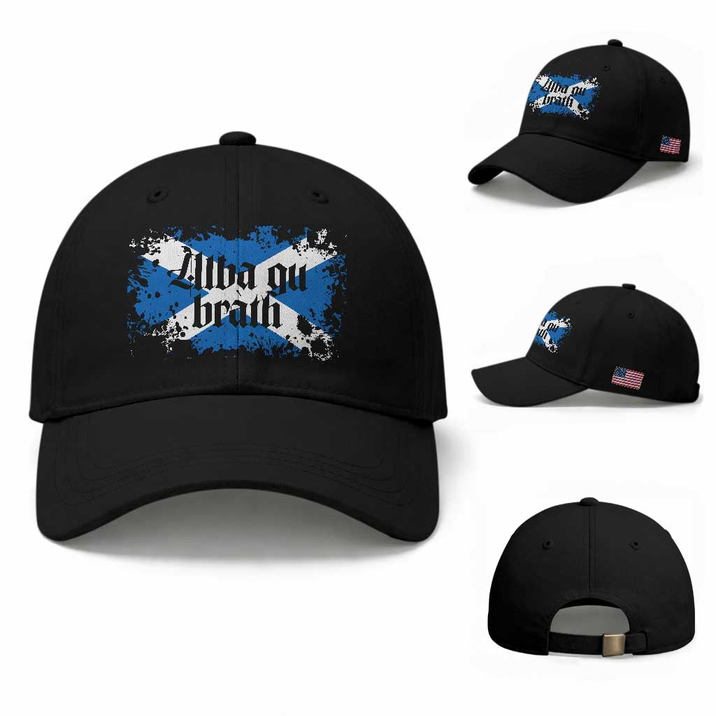 Alba Gu Brath Baseball Cap Vintage Scottish Scotland Flag Saltire TS11 Baseball Cap Universal Fit Black Print Your Wear