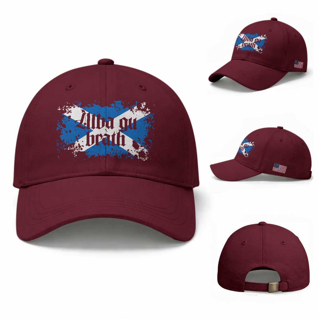 Alba Gu Brath Baseball Cap Vintage Scottish Scotland Flag Saltire TS11 Baseball Cap Universal Fit Maroon Print Your Wear