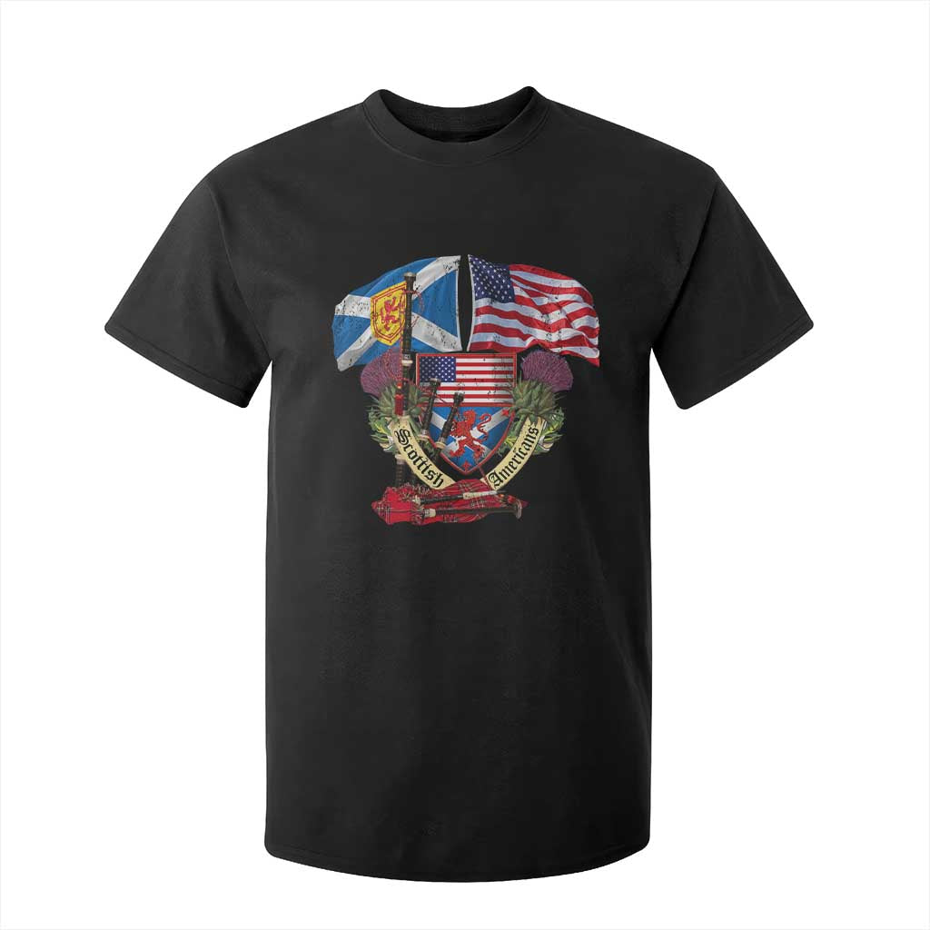 Scottish American Heritage Month T Shirt For Kid Bagpipe Vintage Scottish American Flag Thistle TS11 Black Print Your Wear