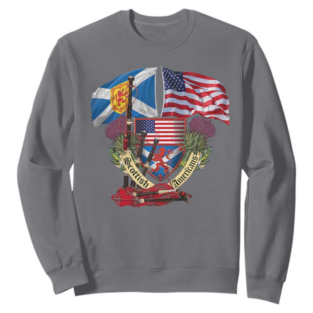 Scottish American Heritage Month Sweatshirt Bagpipe Vintage Scottish American Flag Thistle TS11 Charcoal Print Your Wear