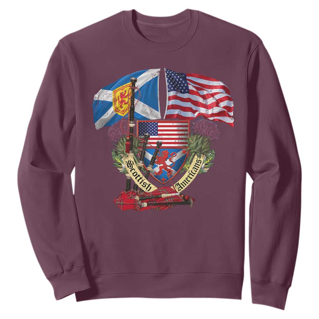 Scottish American Heritage Month Sweatshirt Bagpipe Vintage Scottish American Flag Thistle TS11 Maroon Print Your Wear