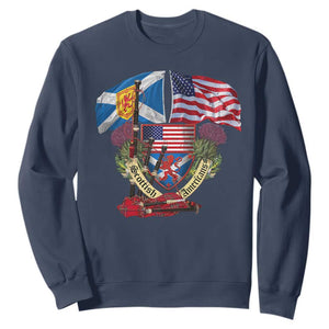 Scottish American Heritage Month Sweatshirt Bagpipe Vintage Scottish American Flag Thistle TS11 Navy Print Your Wear