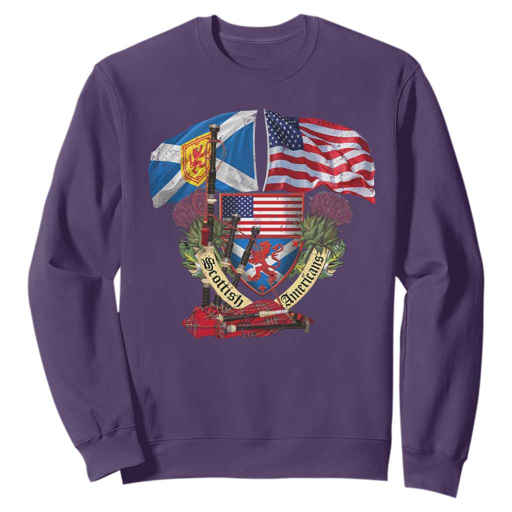 Scottish American Heritage Month Sweatshirt Bagpipe Vintage Scottish American Flag Thistle TS11 Purple Print Your Wear