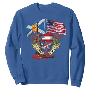 Scottish American Heritage Month Sweatshirt Bagpipe Vintage Scottish American Flag Thistle TS11 Royal Blue Print Your Wear