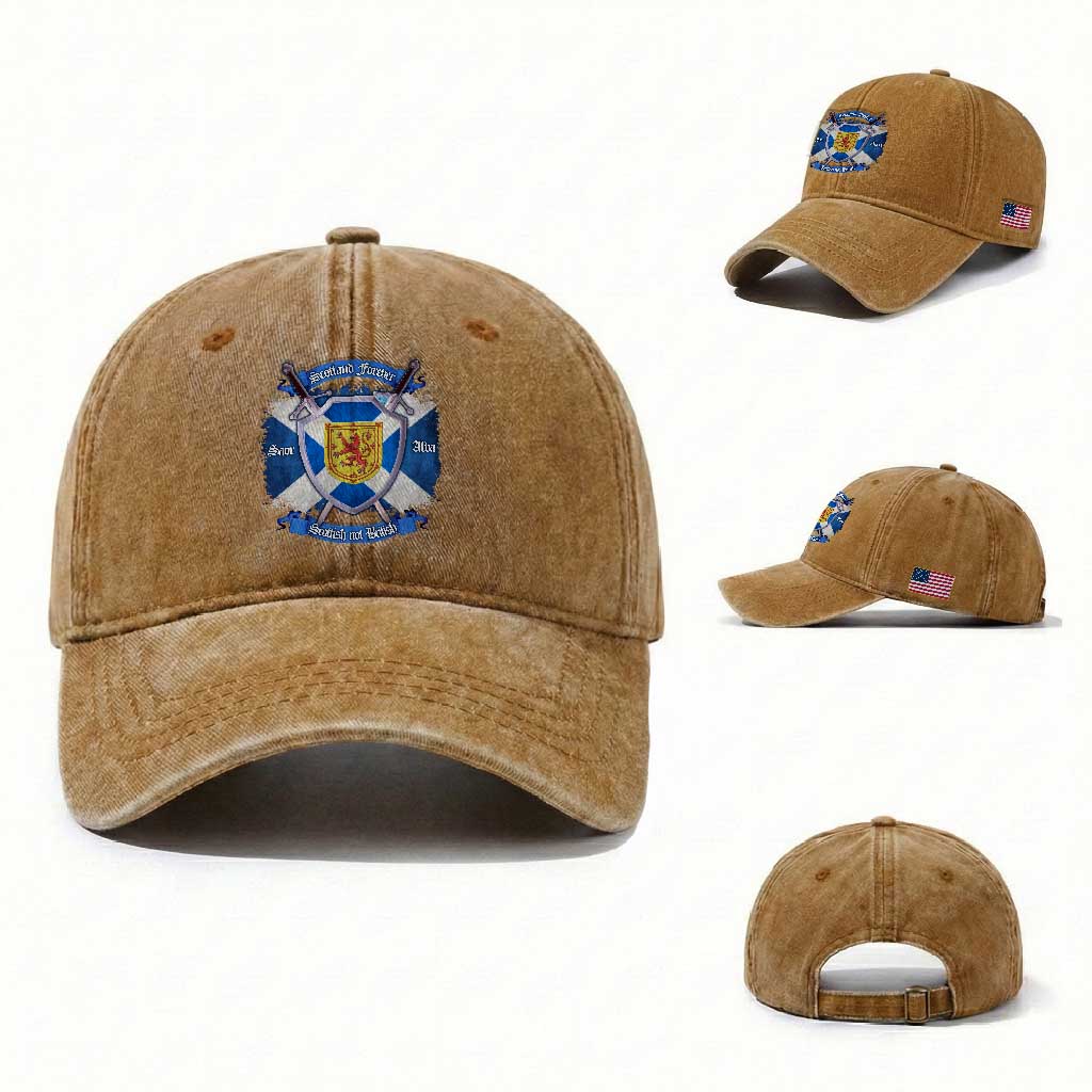 Scotland Forever Saor Alba Scottish Not British Washed Cotton Baseball Cap Scottish Pride TS11 Washed Cap Universal Fit Yellow Ochre Print Your Wear
