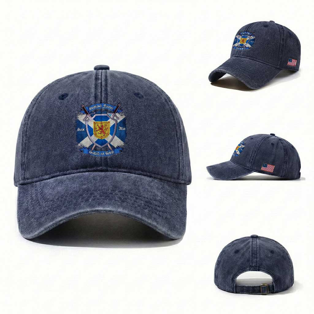 Scotland Forever Saor Alba Scottish Not British Washed Cotton Baseball Cap Scottish Pride TS11 Washed Cap Universal Fit Navy Print Your Wear