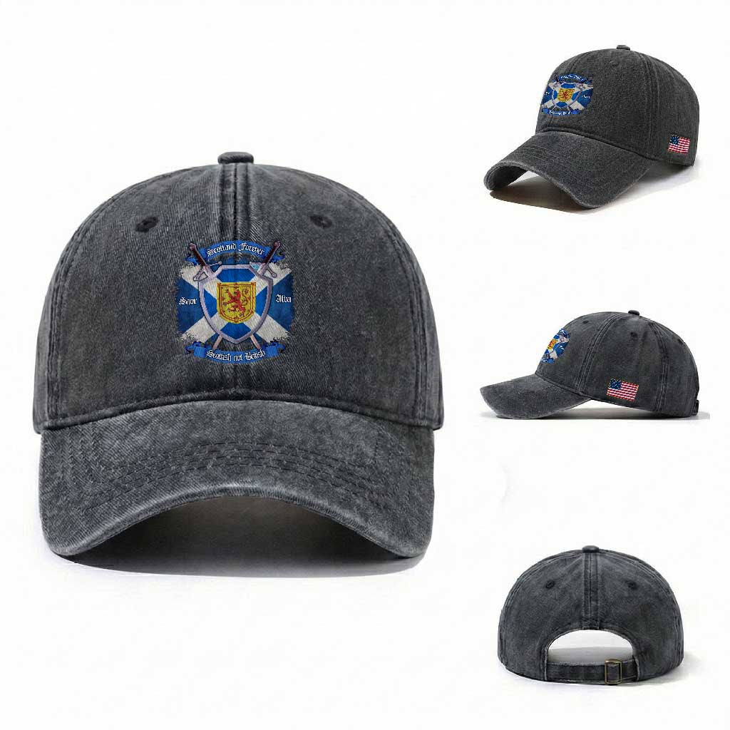 Scotland Forever Saor Alba Scottish Not British Washed Cotton Baseball Cap Scottish Pride TS11 Washed Cap Universal Fit Dark Gray Print Your Wear