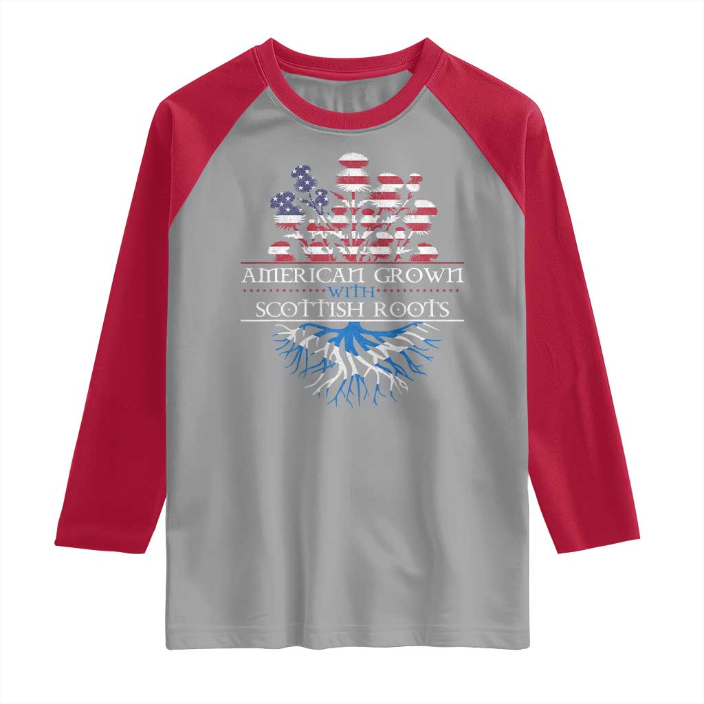 American Grown With Scottish Roots Raglan Shirt Scottish American Heritage Thistle Flower TS11 Sport Gray Red Print Your Wear