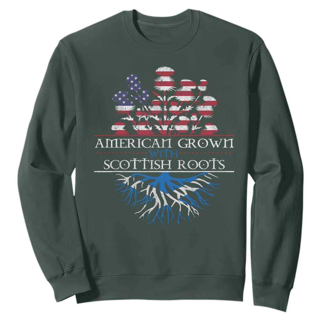 American Grown With Scottish Roots Sweatshirt Scottish American Heritage Thistle Flower TS11 Dark Forest Green Print Your Wear