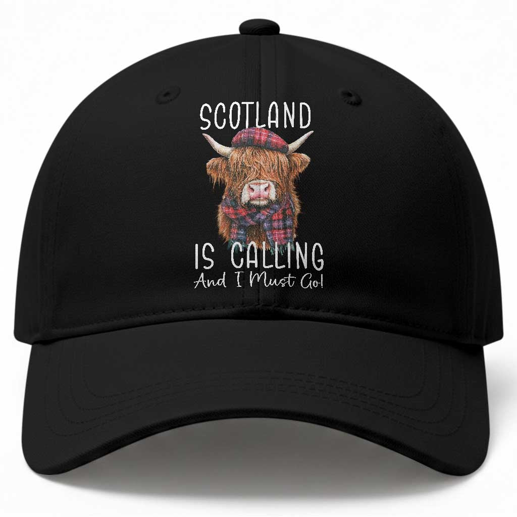 Funny Scotland Is Calling And I Must Go Baseball Cap Highland Cow TS11 Print Your Wear