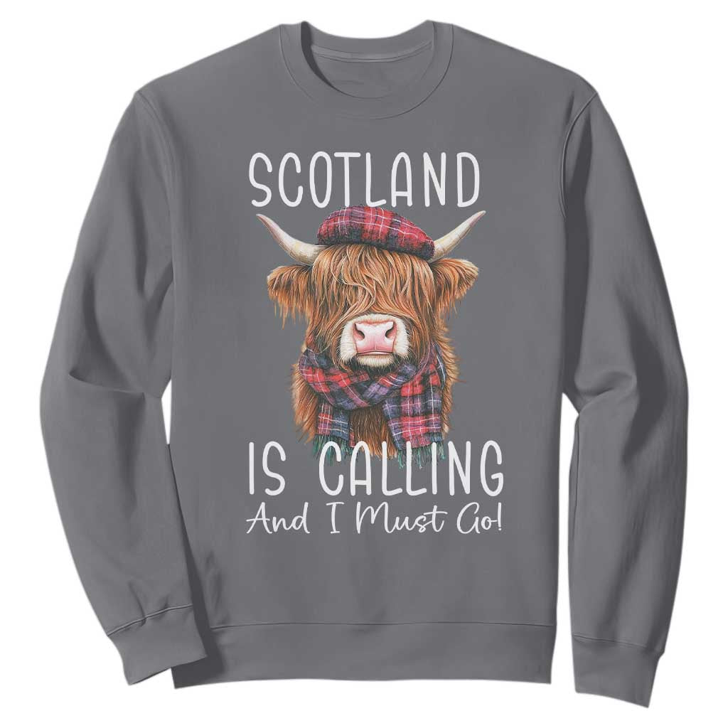 Funny Scotland Is Calling And I Must Go Sweatshirt Highland Cow TS11 Charcoal Print Your Wear