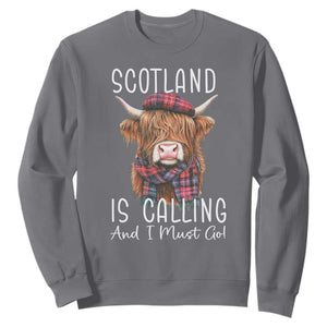Funny Scotland Is Calling And I Must Go Sweatshirt Highland Cow TS11 Charcoal Print Your Wear