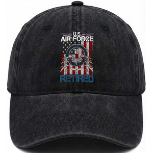 Veteran US Air Force Retired Washed Cotton Baseball Cap Vintage American Flag TS11 Washed Cap Universal Fit Black Print Your Wear