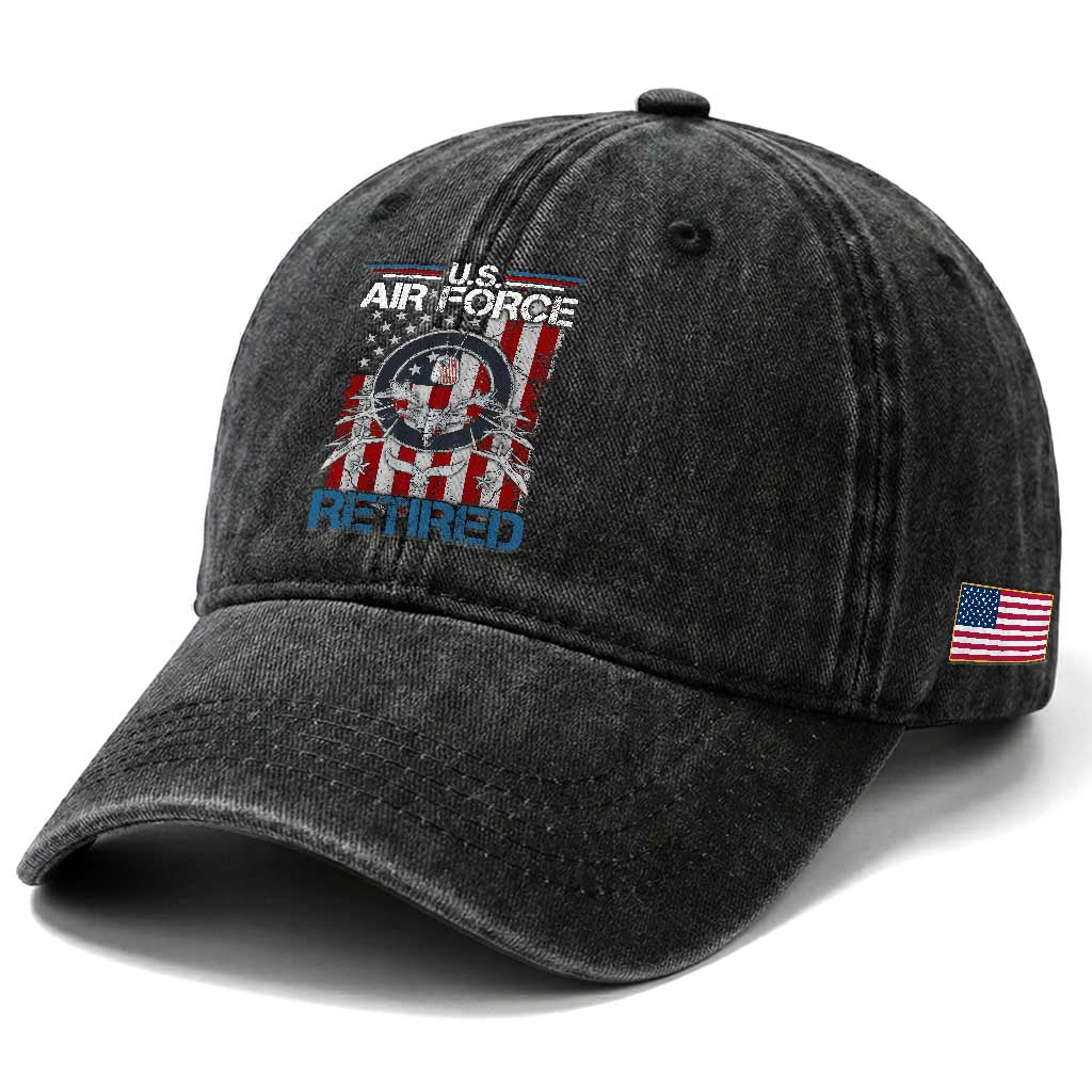 Veteran US Air Force Retired Washed Cotton Baseball Cap Vintage American Flag TS11 Print Your Wear