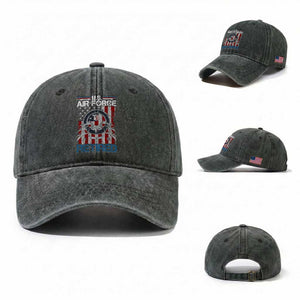Veteran US Air Force Retired Washed Cotton Baseball Cap Vintage American Flag TS11 Washed Cap Universal Fit Dark Green Print Your Wear