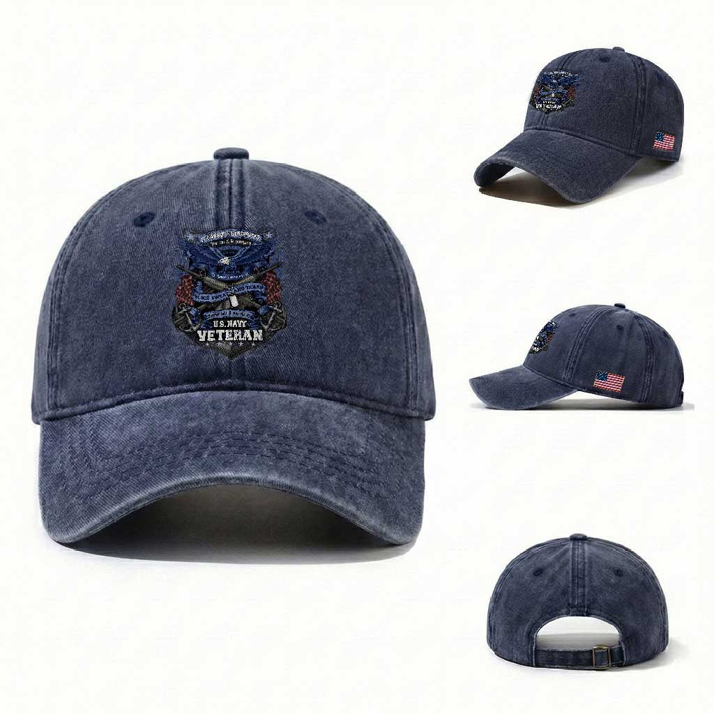 US Military Navy Veteran Washed Cotton Baseball Cap It Cannot Be Inherited Nor Can It Be Purchased I Have Earned It TS11 Washed Cap Universal Fit Navy Print Your Wear