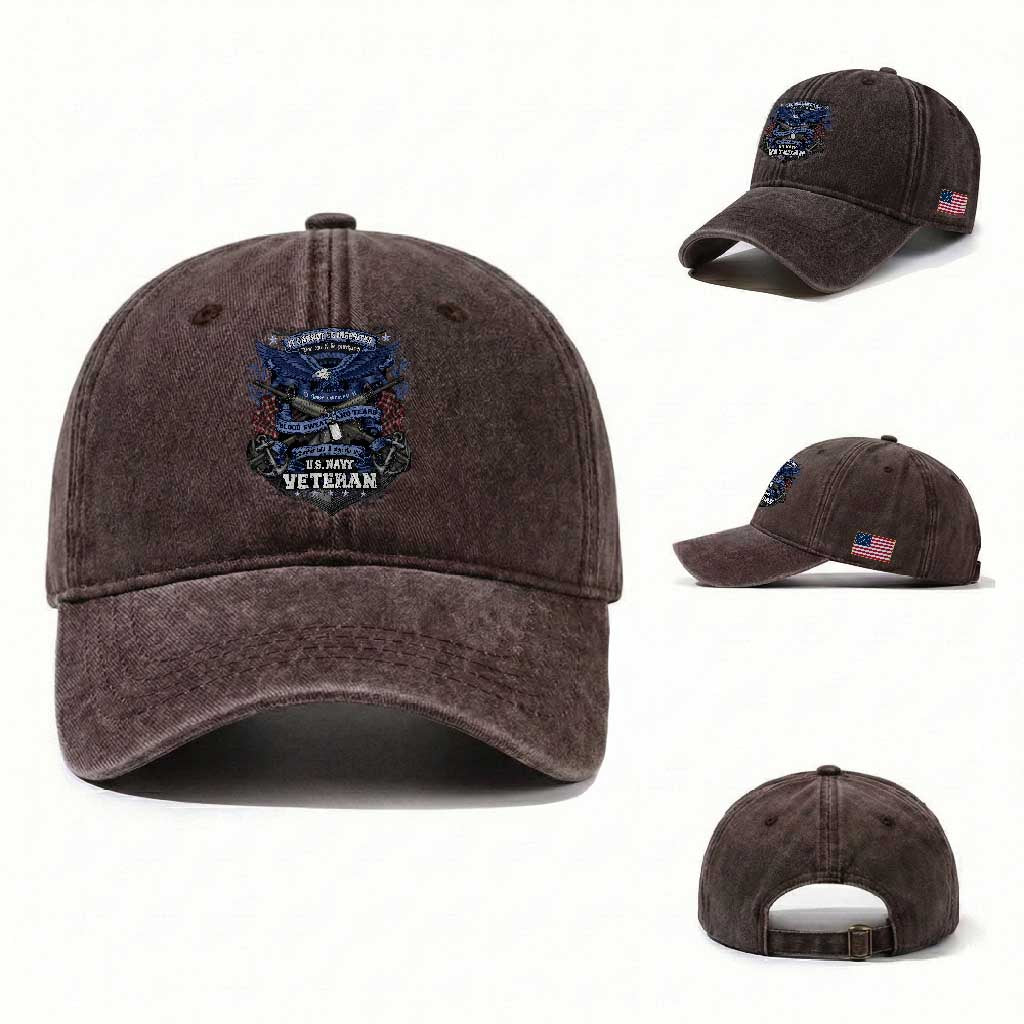 US Military Navy Veteran Washed Cotton Baseball Cap It Cannot Be Inherited Nor Can It Be Purchased I Have Earned It TS11 Washed Cap Universal Fit Dark Brown Print Your Wear