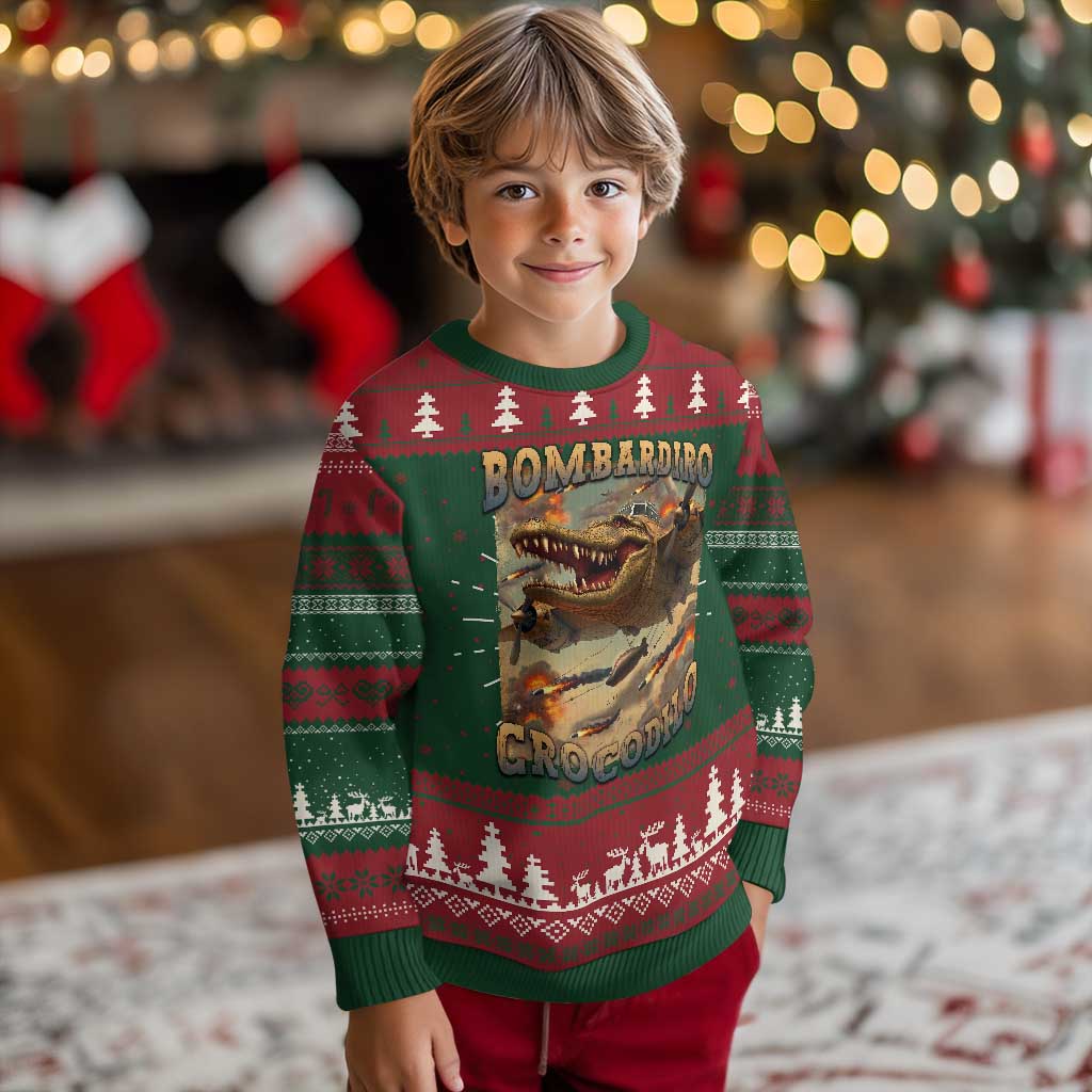 Funny Italian Brainrot Bombardiro Crocodilo Knit Sweatshirt Gen Z Meme TS11 Christmas Print Your Wear