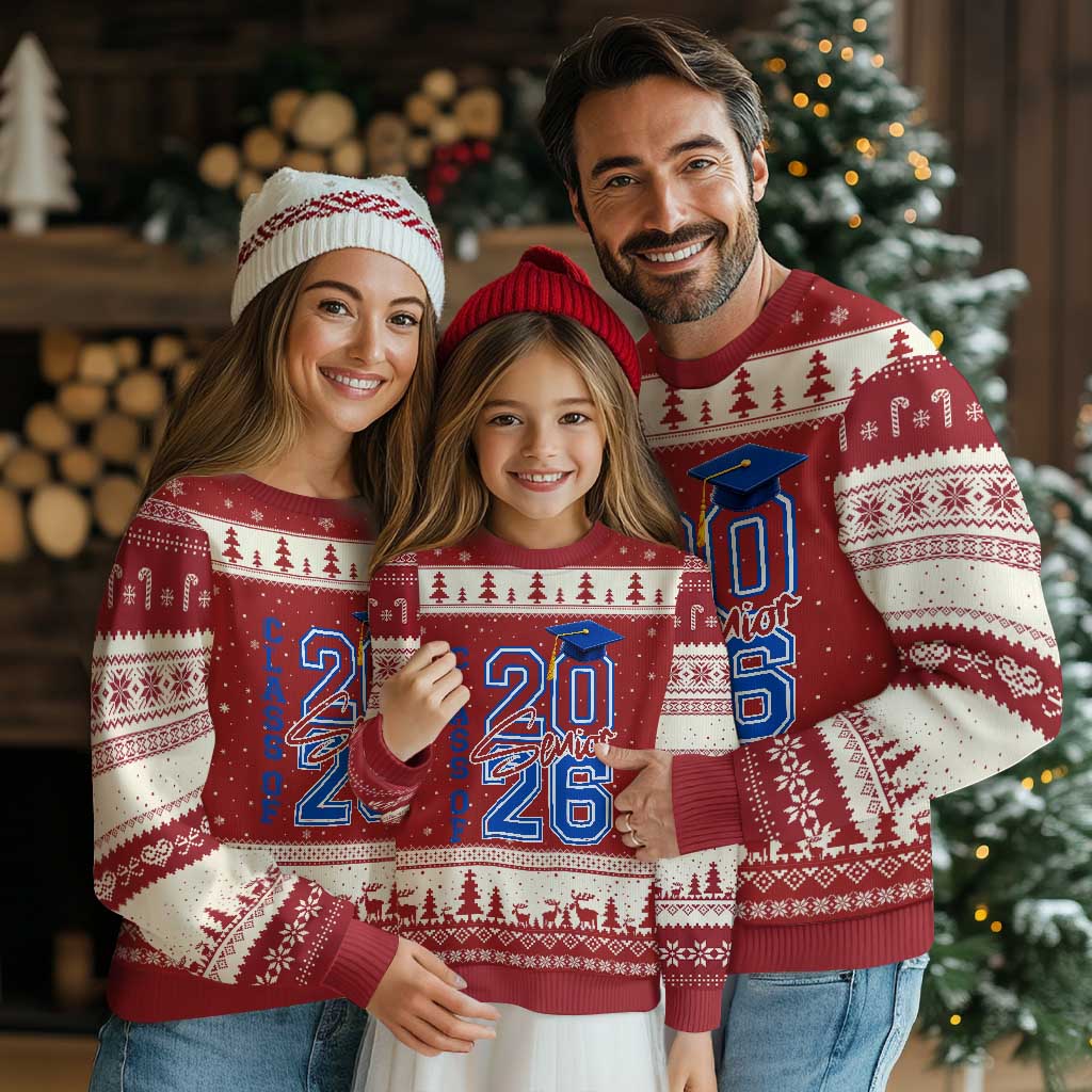 Class of 2026 Senior Ugly Christmas Sweater School Graduation 26 TS11 Red Beige Print Your Wear