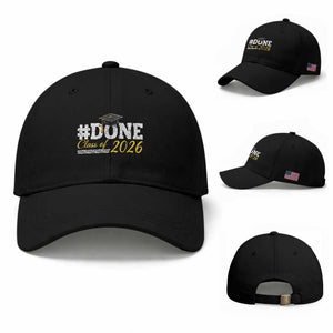 Done Class of 2026 Graduation Baseball Cap Mortarboard Graphic TS11 Baseball Cap Universal Fit Black Print Your Wear