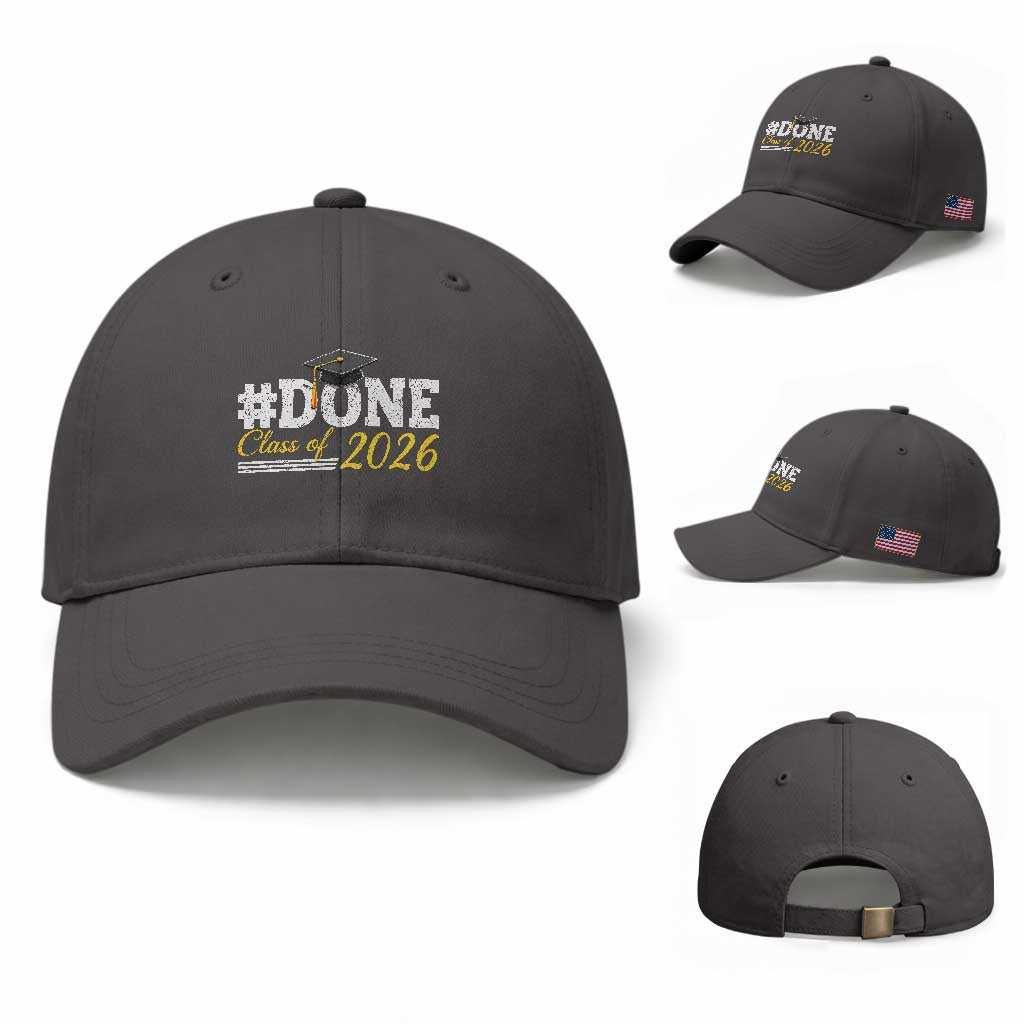 Done Class of 2026 Graduation Baseball Cap Mortarboard Graphic TS11 Baseball Cap Universal Fit Dark Gray Print Your Wear
