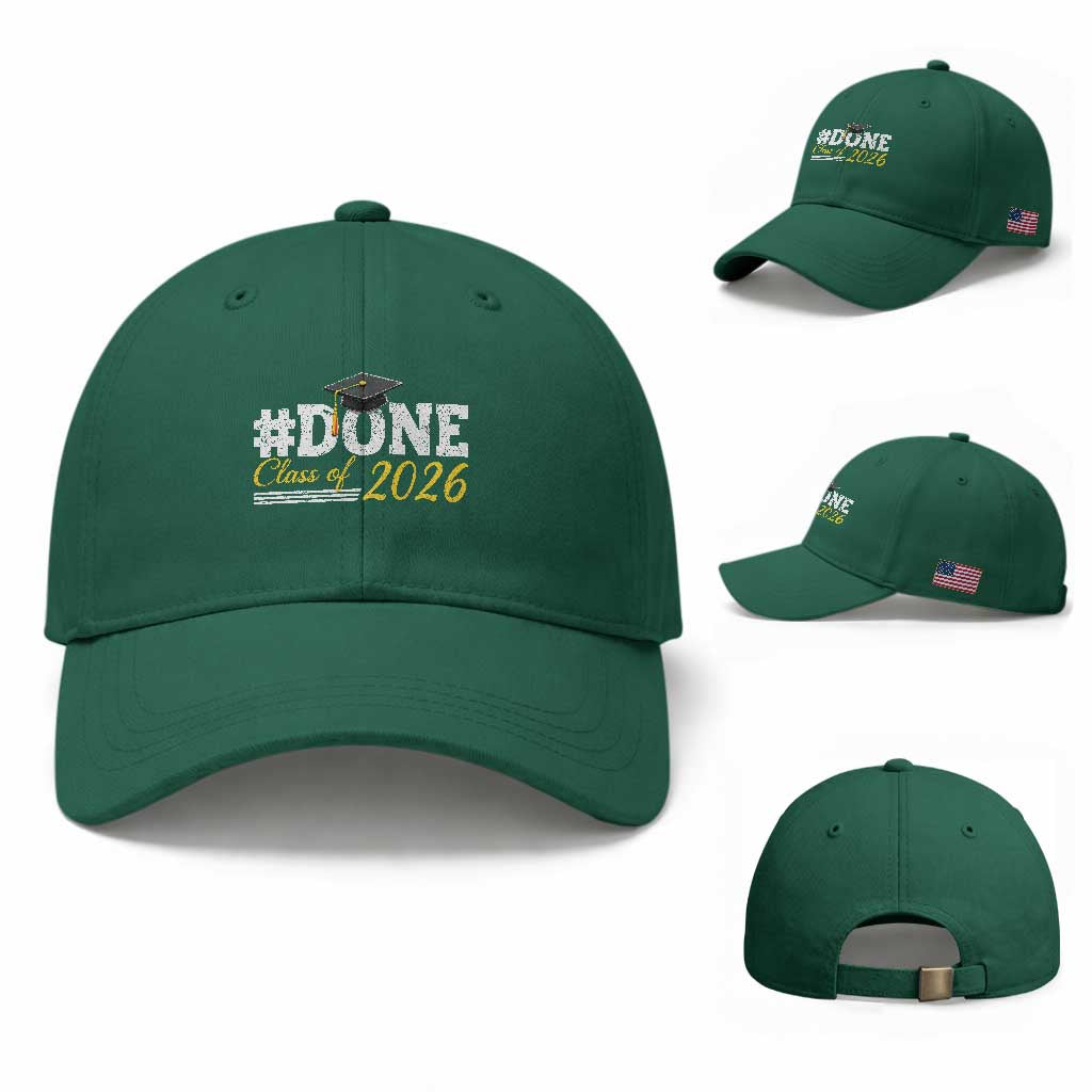 Done Class of 2026 Graduation Baseball Cap Mortarboard Graphic TS11 Baseball Cap Universal Fit Irish Green Print Your Wear