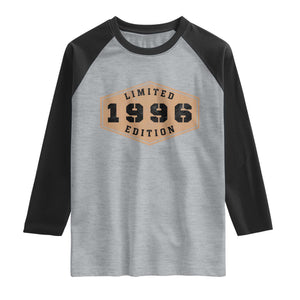 30th Birthday Raglan Shirt 1996 Limited Edition Gifts For Turning 30 TS11 Heather Gray Black Print Your Wear