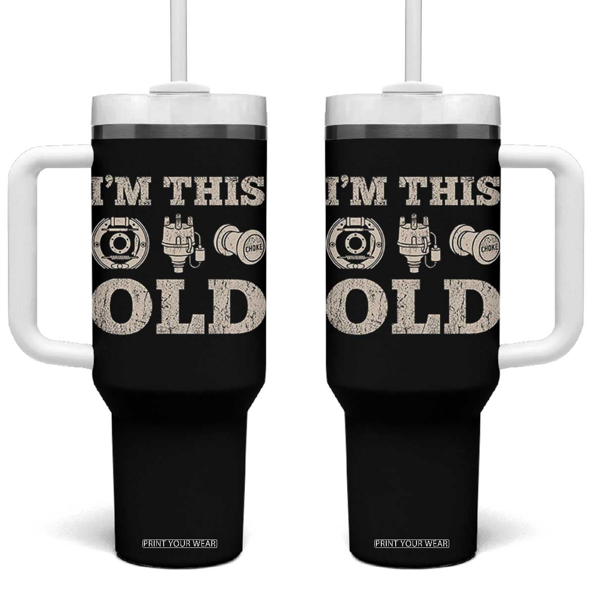 I Am This Old Funny Classic Car Parts Mechanic Tumbler With Handle