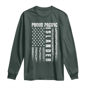 Proud Pacific Islander Long Sleeve Shirt AAPI Heritage Month Polynesian Tribal American Flag TS11 Dark Forest Green Print Your Wear