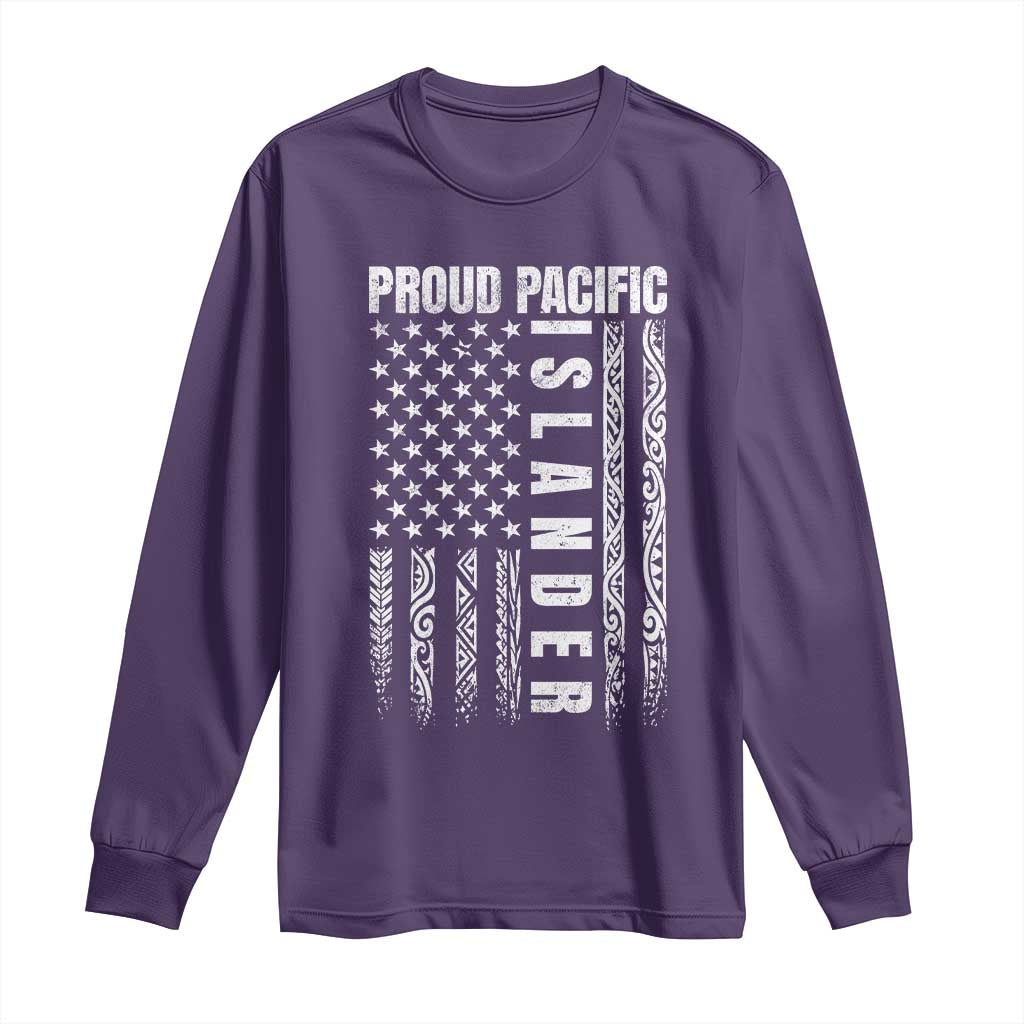 Proud Pacific Islander Long Sleeve Shirt AAPI Heritage Month Polynesian Tribal American Flag TS11 Purple Print Your Wear