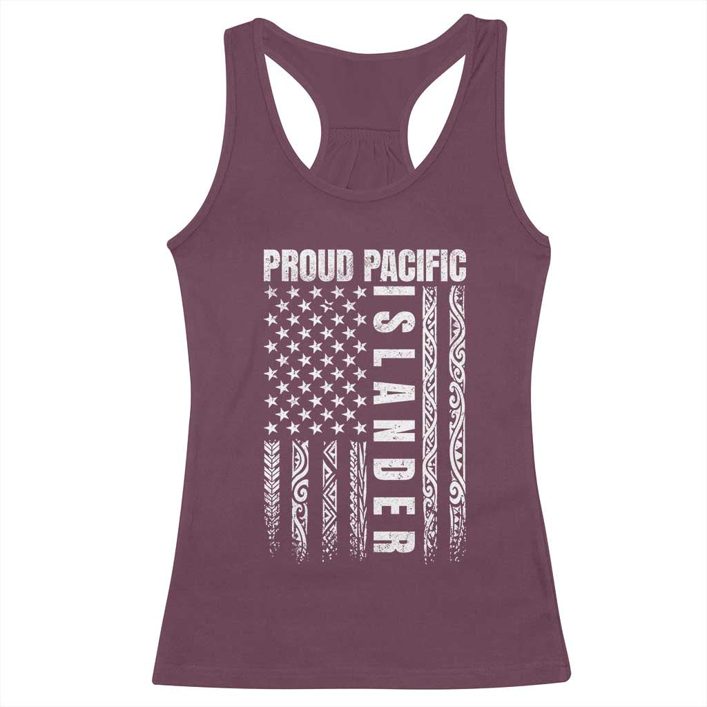 Proud Pacific Islander Racerback Tank Top AAPI Heritage Month Polynesian Tribal American Flag TS11 Maroon Print Your Wear