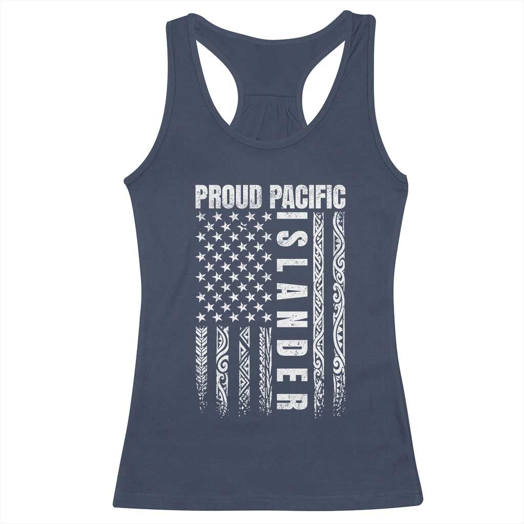 Proud Pacific Islander Racerback Tank Top AAPI Heritage Month Polynesian Tribal American Flag TS11 Navy Print Your Wear