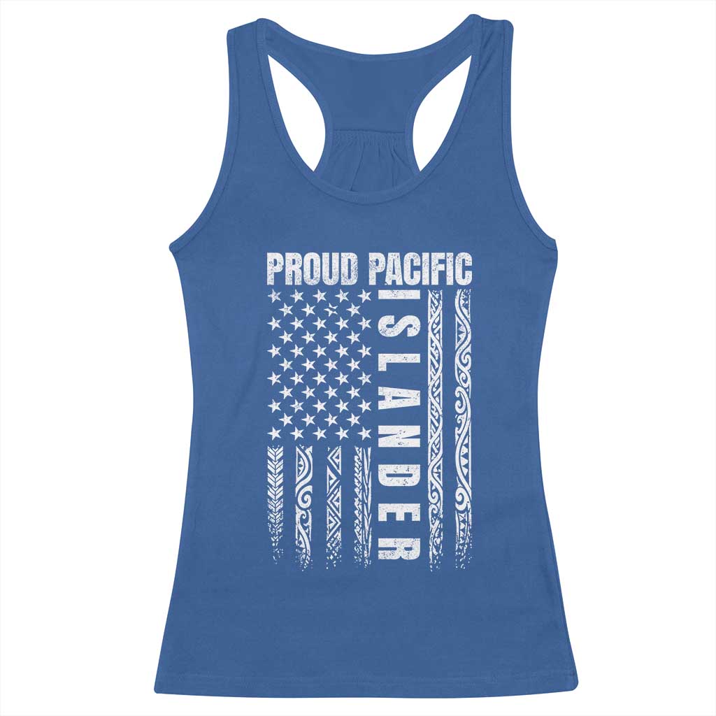 Proud Pacific Islander Racerback Tank Top AAPI Heritage Month Polynesian Tribal American Flag TS11 Royal Blue Print Your Wear
