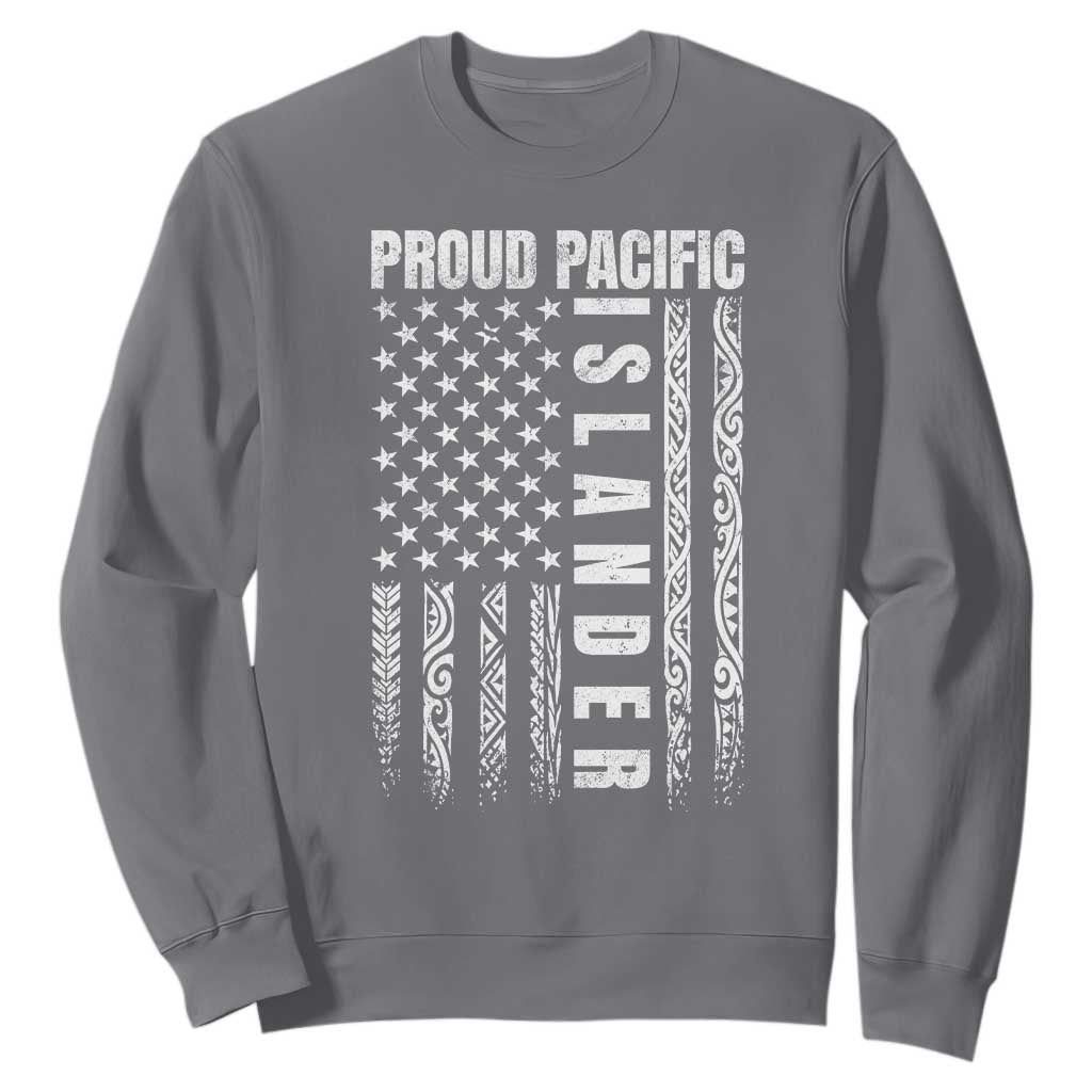 Proud Pacific Islander Sweatshirt AAPI Heritage Month Polynesian Tribal American Flag TS11 Charcoal Print Your Wear