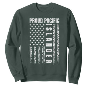 Proud Pacific Islander Sweatshirt AAPI Heritage Month Polynesian Tribal American Flag TS11 Dark Forest Green Print Your Wear