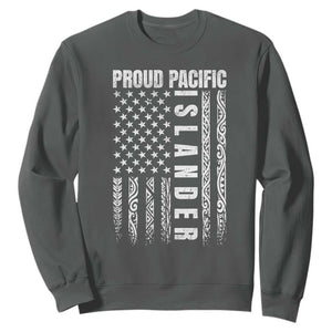 Proud Pacific Islander Sweatshirt AAPI Heritage Month Polynesian Tribal American Flag TS11 Dark Heather Print Your Wear