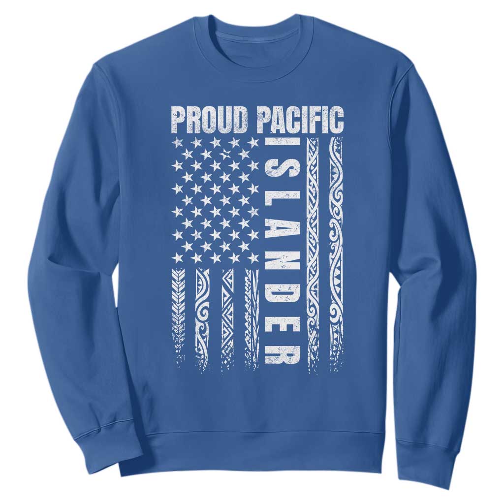 Proud Pacific Islander Sweatshirt AAPI Heritage Month Polynesian Tribal American Flag TS11 Royal Blue Print Your Wear