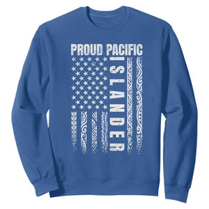 Proud Pacific Islander Sweatshirt AAPI Heritage Month Polynesian Tribal American Flag TS11 Royal Blue Print Your Wear