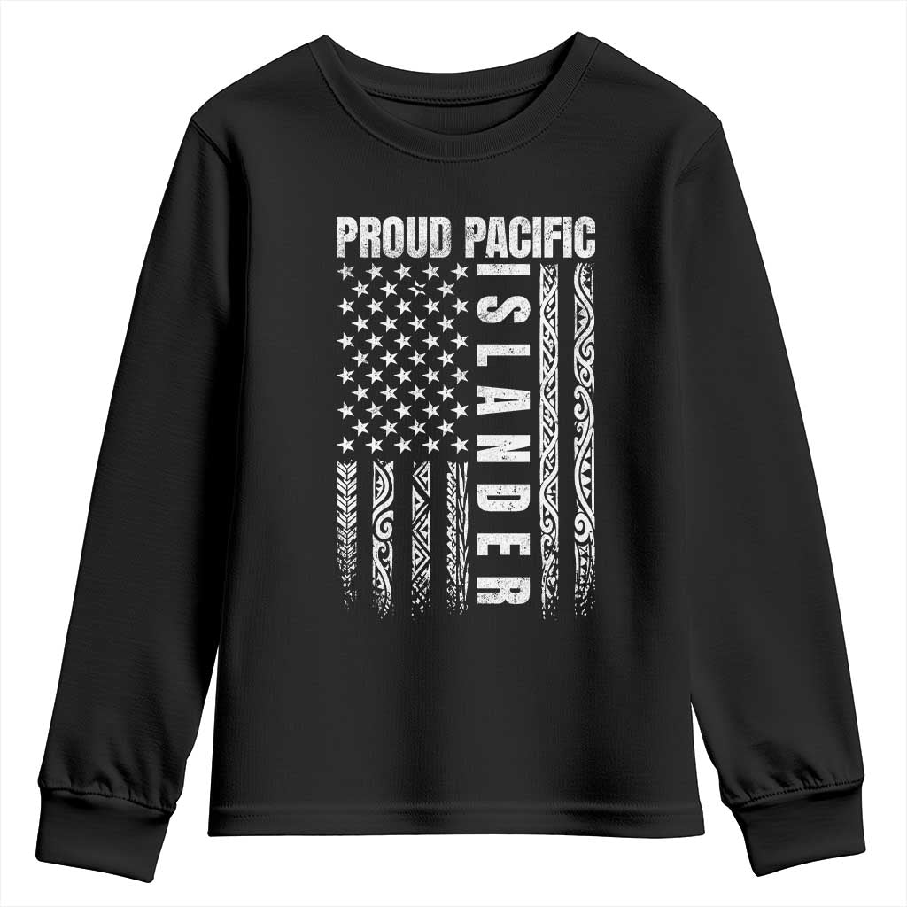 Proud Pacific Islander Youth Sweatshirt AAPI Heritage Month Polynesian Tribal American Flag TS11 Black Print Your Wear